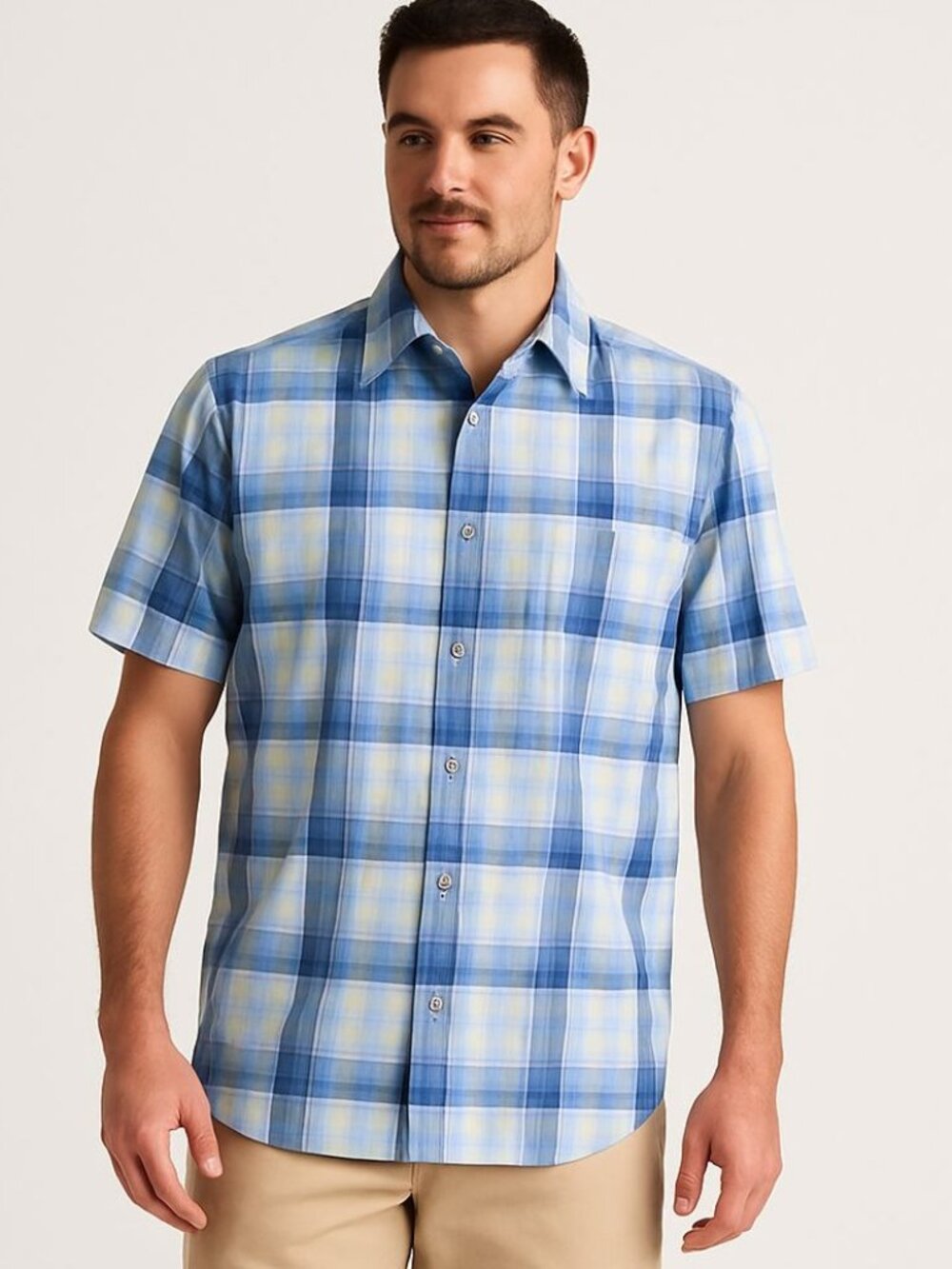 Marmot Mens Shirt Green Blue Short Sleeve Button Up Pocket Polyester Size L